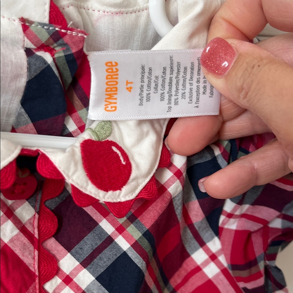 Gymboree Red and Blue Plaid Dress with Apple Detail - Picture 2 of 5